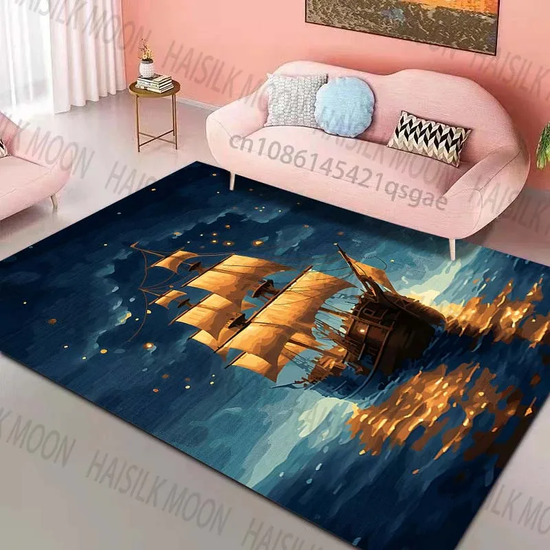 Multiple sizes Ship sailing at night sea Pattern Rug Carpets for Bedroom Living Room Sofa Mat Creative Door Mat Home Decor