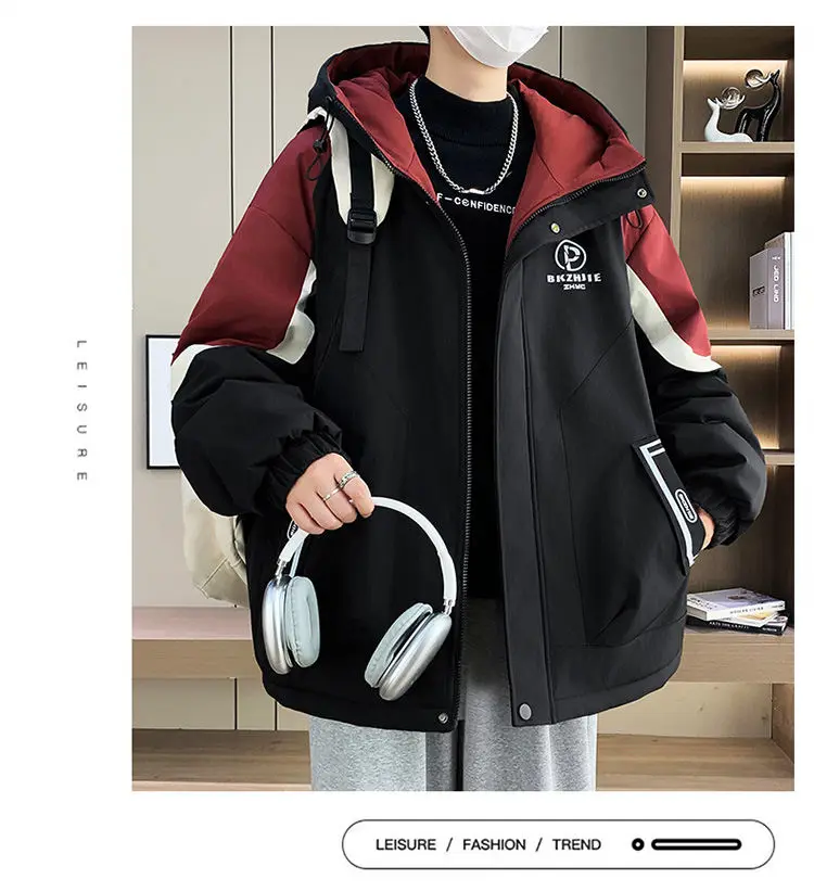 Modische Jugendliche Jacken mit Kapuze, verdicktem und plüschigem Futter, Herbst/Winter 2026, warme Fleece-Mäntel für Herren, Streetwear, winddichte Parkas – Detail 18