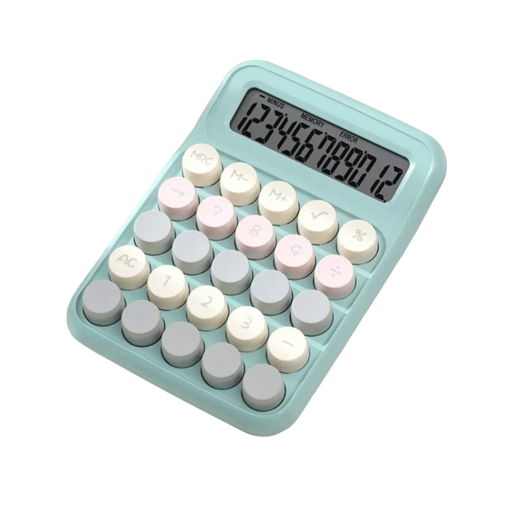 12 Digit Mechanical Key Calculator Large LCD Display ABS Material Silent Calculator Round Button Lightweight Portable Calculator