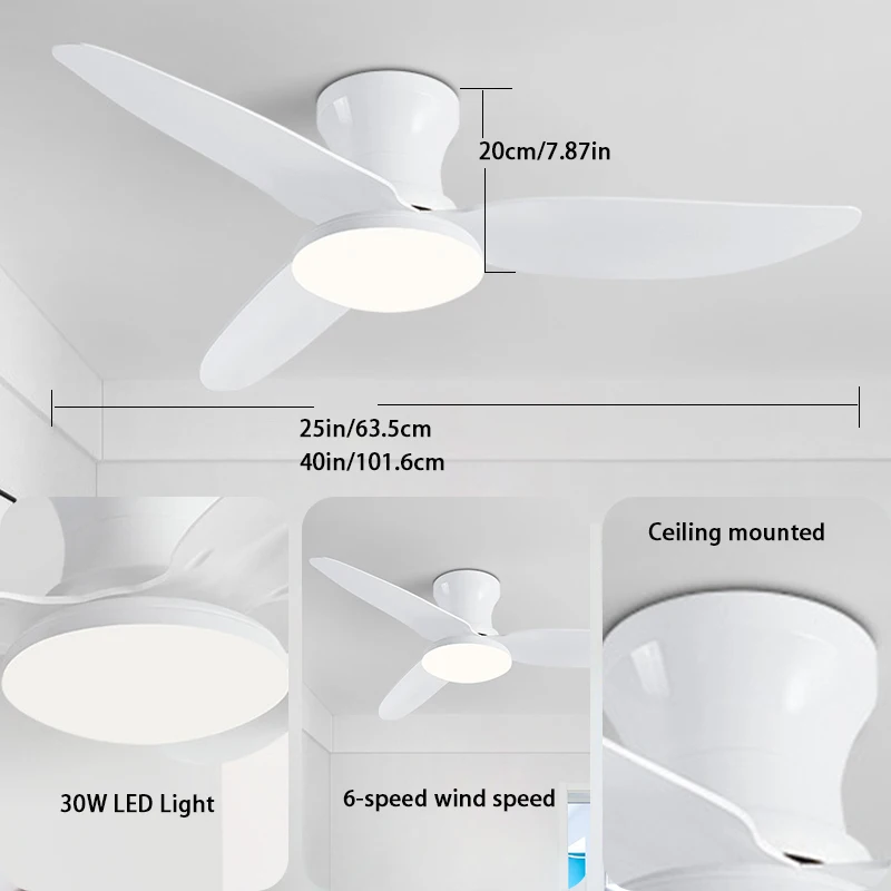 Nowoczesny czarno-biały niskopłogowy silnik prądu stałego 30W wentylatory sufitowe z pilotem prosty wentylator sufitowy 30W lekki wentylator domowy