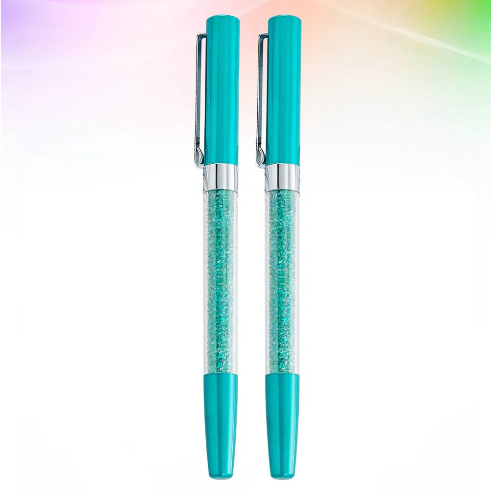 

2Pcs Crystal Business Pen Turquoise Vivid Color Smooth Writing Ergonomic Office Pen Clip for Weddings Birthdays Gifts