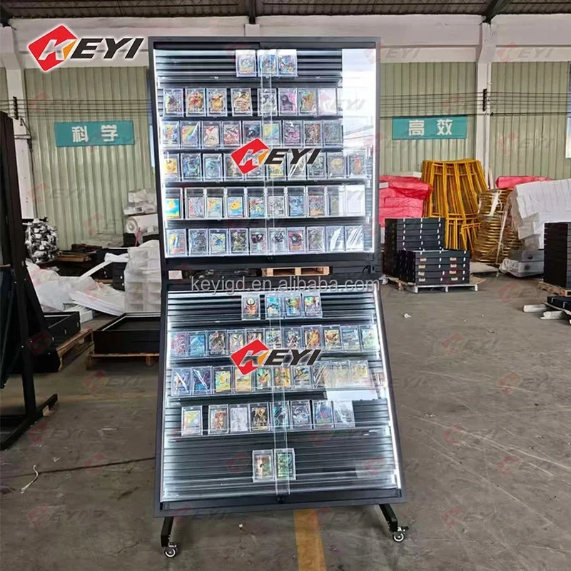 custom.Newest Large Capacity Single Sided Display Stand with Wheels TCG Cards Display Sport Cards Collectible Trading Card