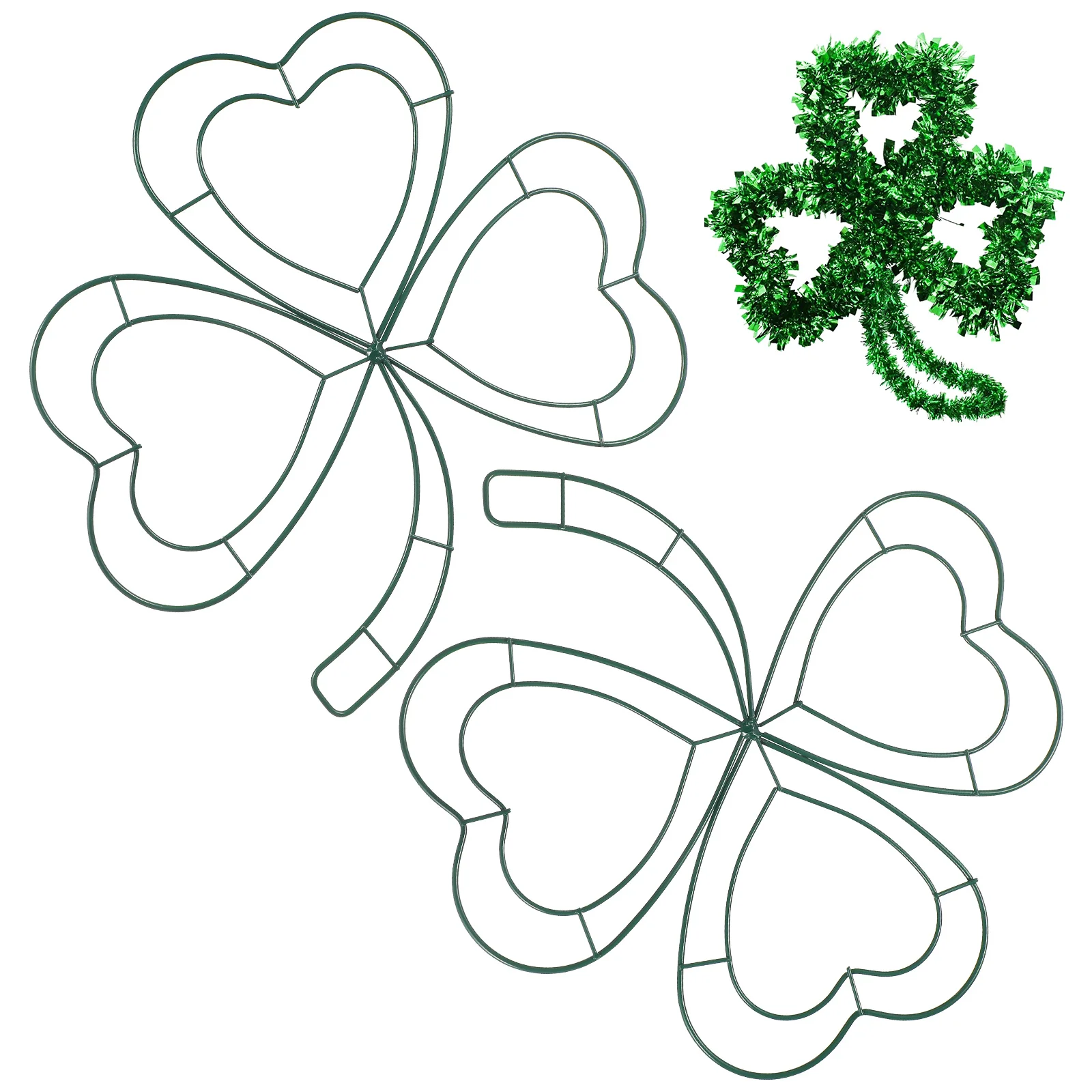 2 Pcs Green Shamrock Tinsel Garland Four Leaf Hoop Decoration Heart Wreath Frame Party Supply Headband White