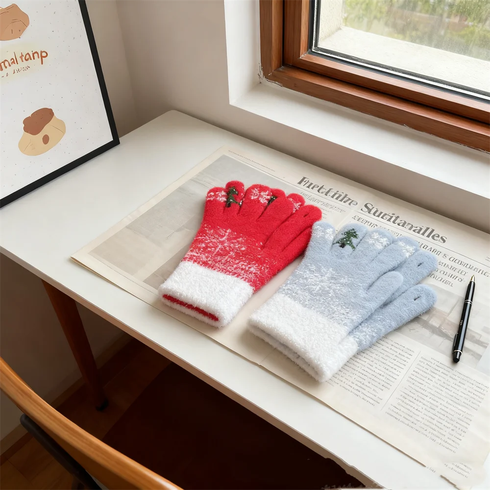 イミテーションミンクスノーフレーククリスマスグローブ冬厚く暖かいホリデーギフトニットグローブタッチスクリーン男性と女性用