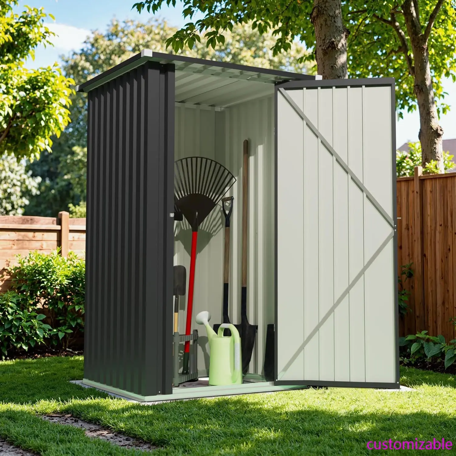 

3x3 FT Outdoor Storage Shed, Small Garden Tool Shed with Single Lockable Door, Metal Tool Storage Shed with Sloping Roof, Black