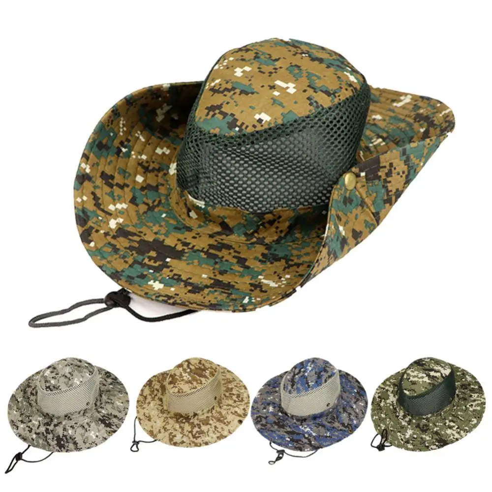 Outdoor Breathable Mesh Camouflage Bucket Hat Sun Fishing Hiking Cap Боевая шляпа