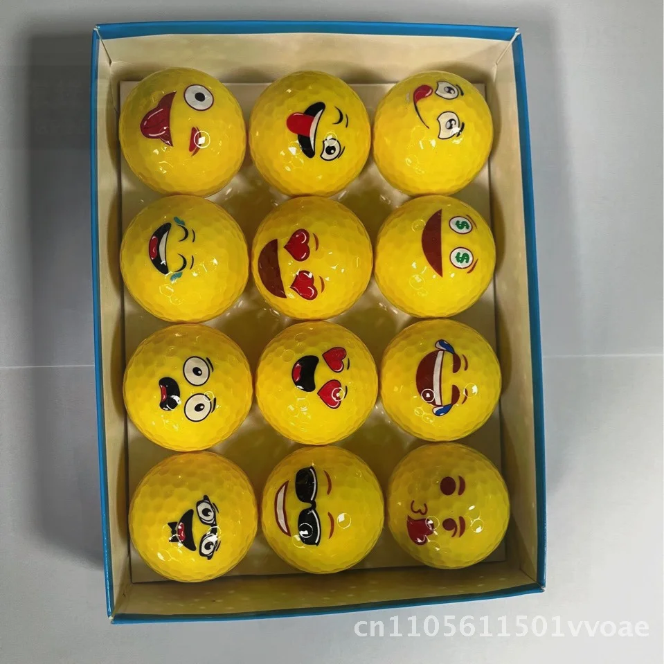 12 قطعة كرة جولف هدية صندوق ملون الكرتون نمط التعبير كرات المطاط الاصطناعي غطاء Surlyn مرونة عالية الرياضة هدية #3