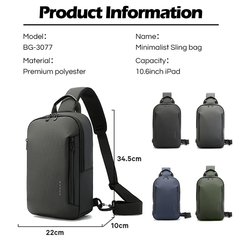 BANGE Business Lightweight Crossbody Bag for Men Portable Shoulder Messenger Bags Male Waterproof Travel Short Trip Chest Bag