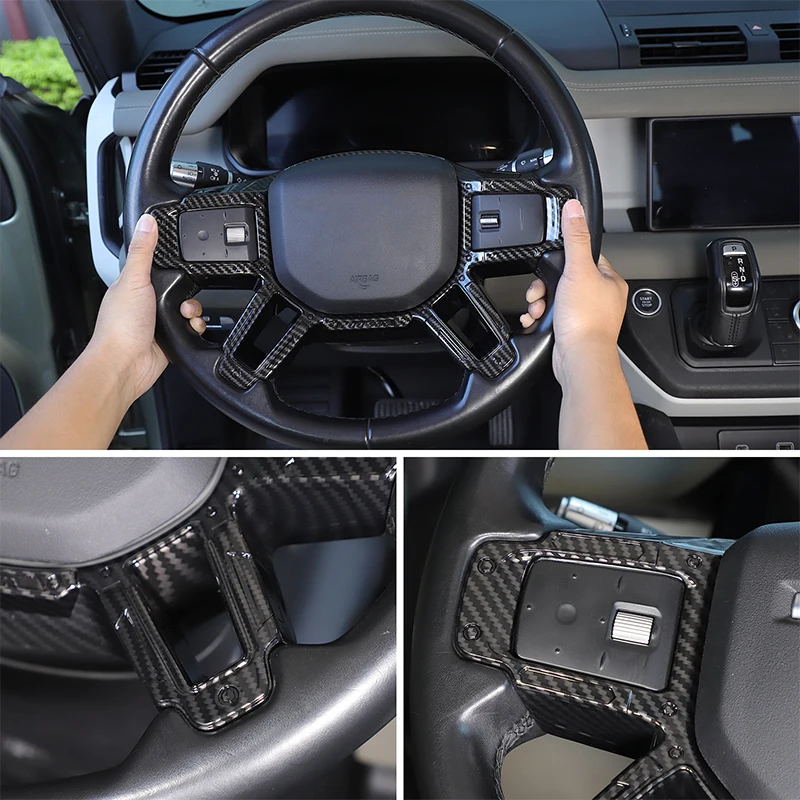 

Methoucar для Land Rover Defender 90 110 130 20-25 ABS углеродное волокно, крышка рамы рулевого колеса автомобиля, отделка салона, автомобильные аксессуары
