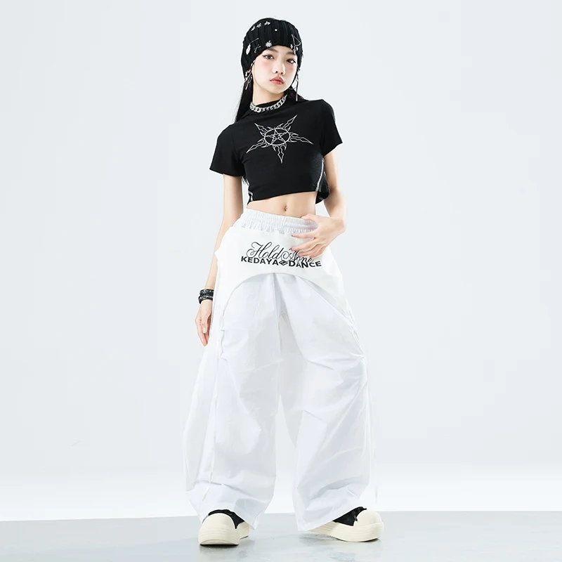 สาวฤดูร้อน Hip Hop Dance เสื้อผ้าแขนสั้น Crop Tops กางเกงสีขาวแจ๊สฝึกเสื้อผ้า Street Wear BL15674