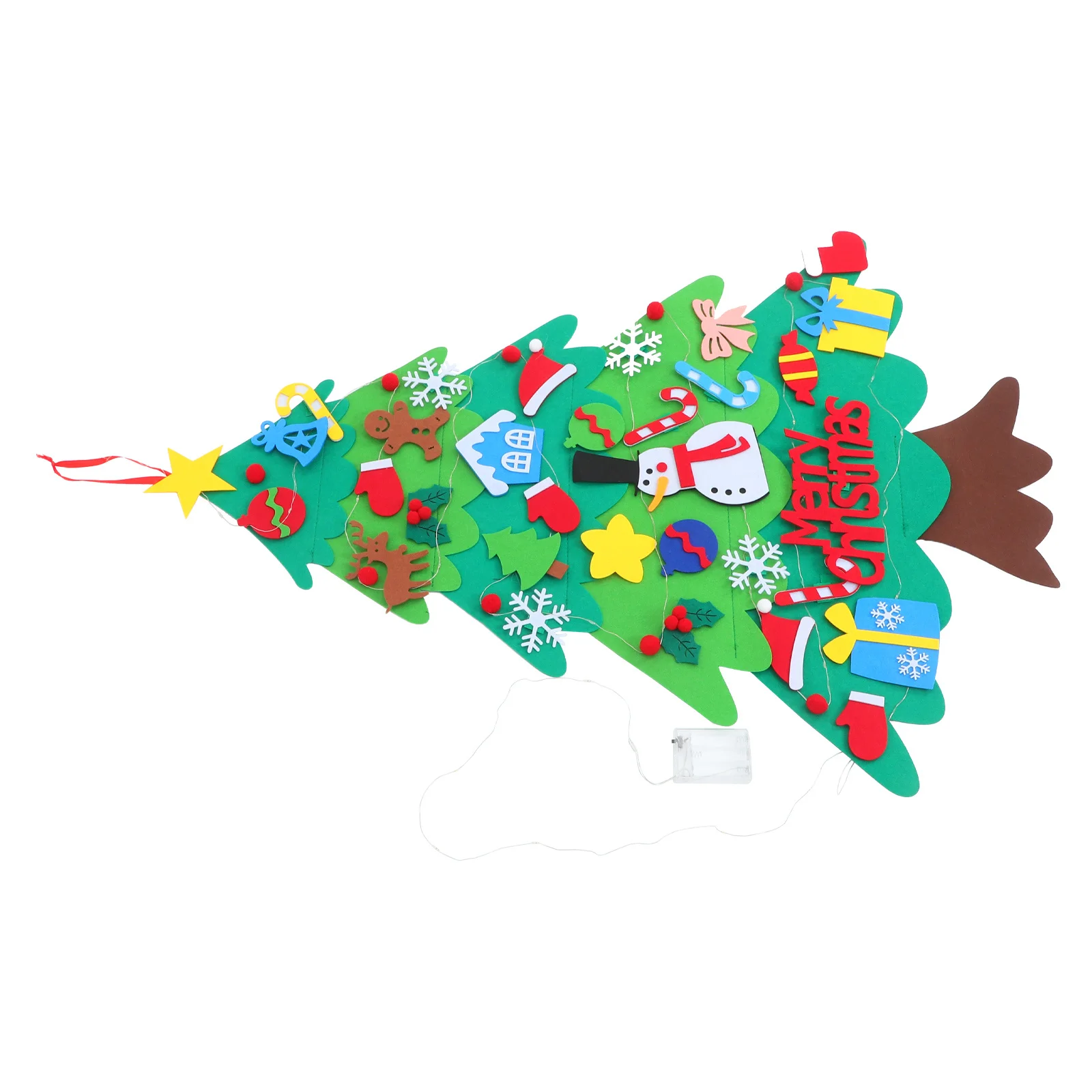 

1Set Cartoon Felt Xmas Tree DIY Hanging Decor for Kids Wall Door Mountable Christmas Tree with Changeable Ornaments and Lights