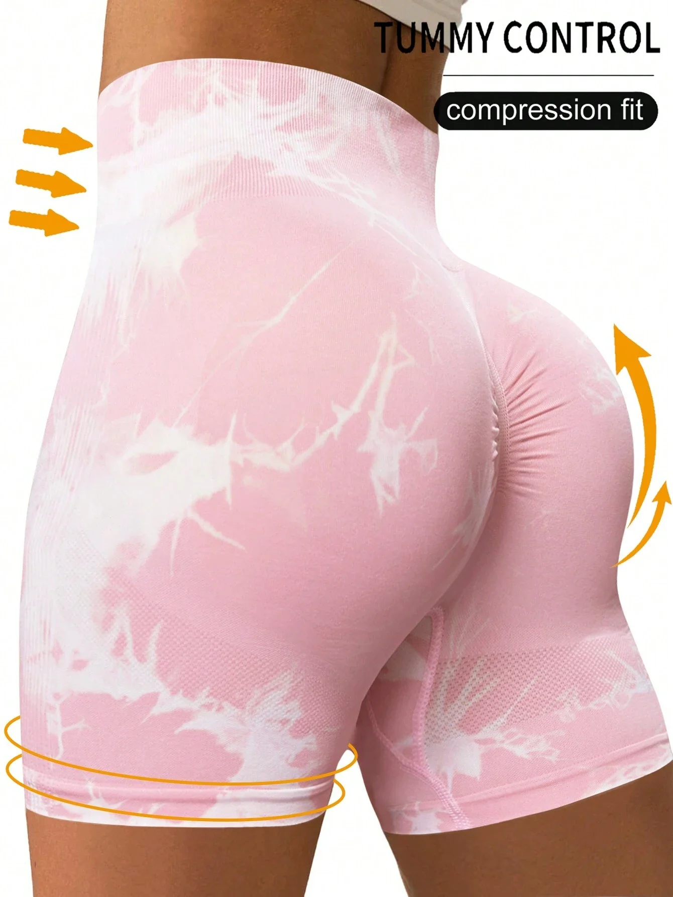 Yoga Basic Tie-Dye Shorts, Butt Lift, Tummy Control, High Waist Sports Yoga Leggings Booty Shorts