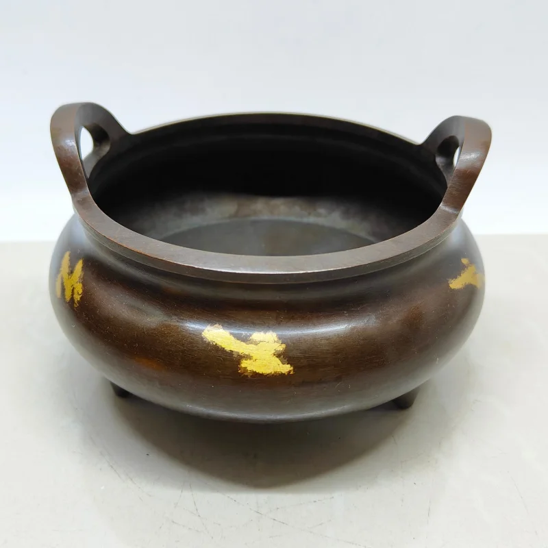 Incense , three-legged XuanDe burner, brass and copper with gold accents, vintage craftsmanship, home decoration