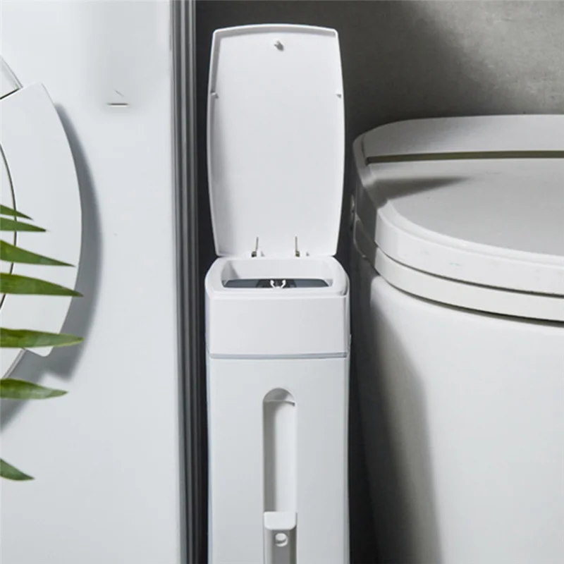 

-N21R With Brush Cracked Trash Can Ultra-Thin For Home Use Bathroom Toilet Plastic With Toilet Brush Storage Bin With Lid