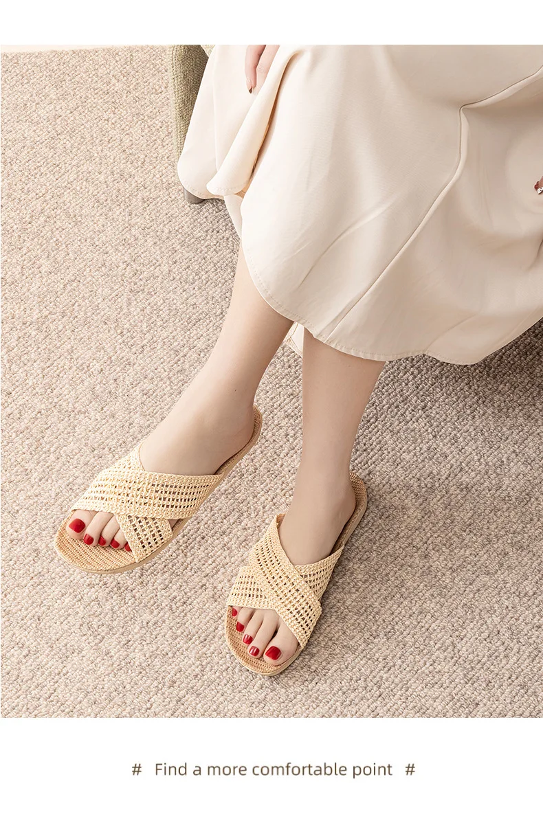 Leinen-Hausschuhe, gewebte Strohsandalen, Damen-Schuhe aus reinem Leinen und Stroh, japanische Hausschuhe für den ganzjährigen Gebrauch, leise, für drinnen, Retro-Stil. – Detail 15