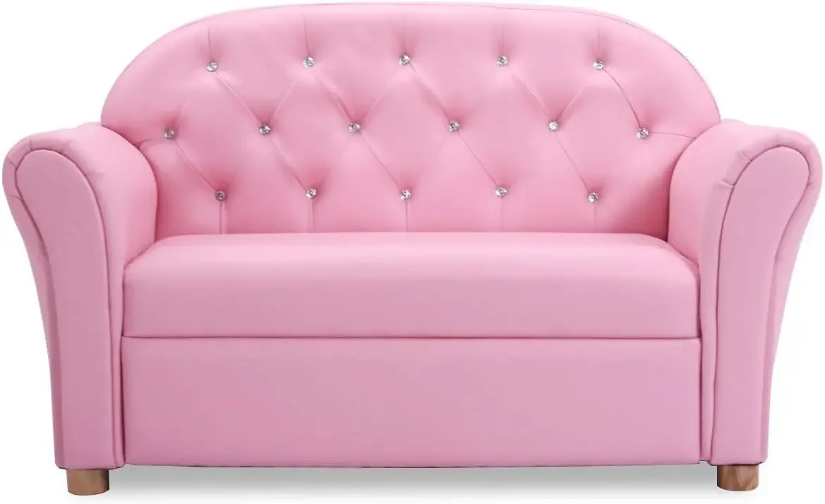 Kids Couch, 2 in 1 Princess Double Seat Children's Sofa w/PU Leather Surface, Toddler Armrest Chair for Bedroom, Kids Room, Mini