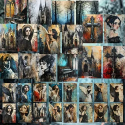 JAIIMAN 96pcs Large Size A4 Paper with Cards and Sticker Set,Gothic,Dark Style,Suitble for Halloween,Flag DIY,Bottle,Backgroud