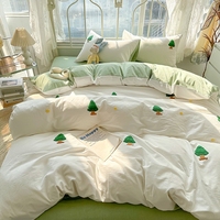 3 Piece bedding Set green Christmas tree embroidery Quilt cover Set comfortable duvet cover set for All Season