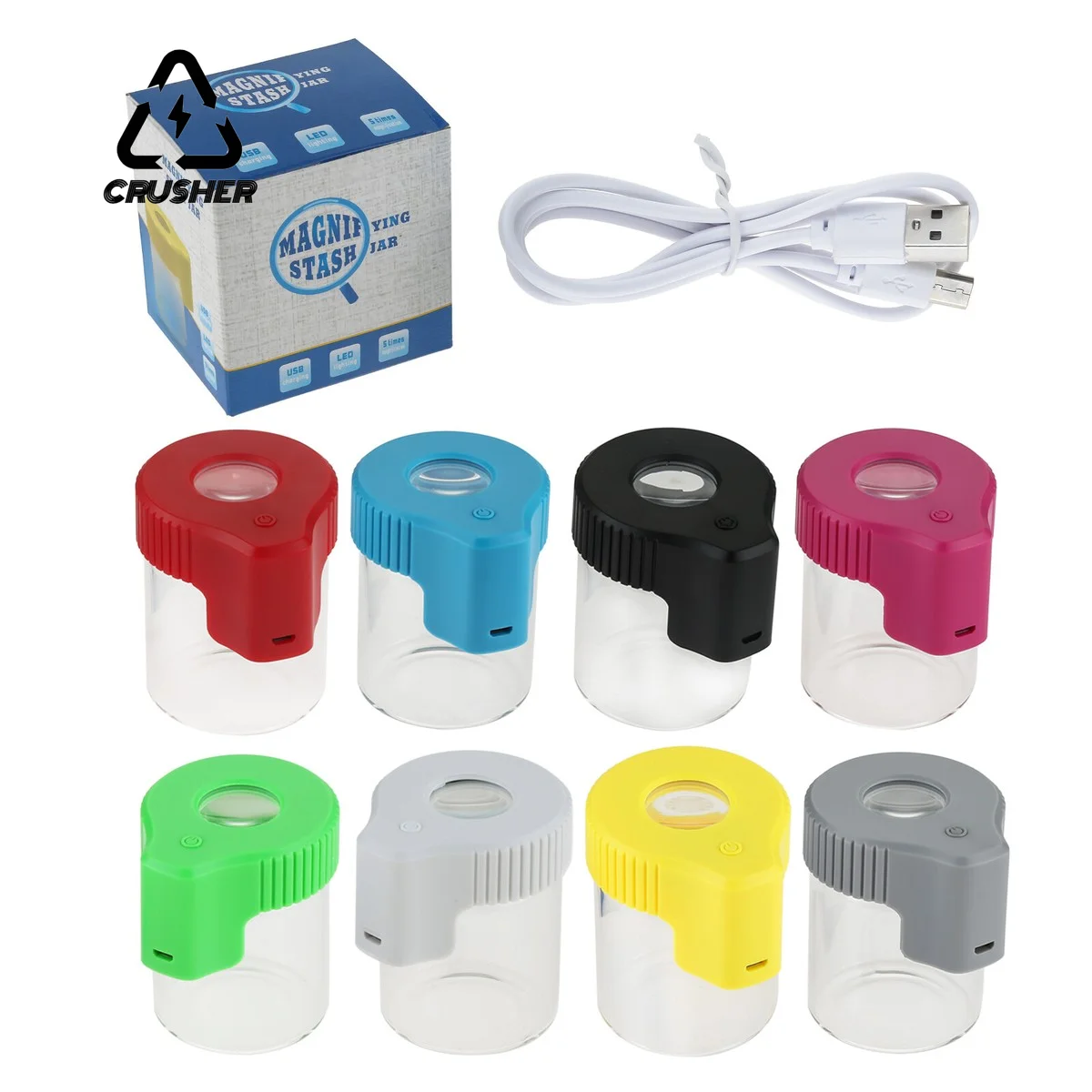 

High-end Tobacco Storage Jar with Magnifier Lid LED Luminous Light Transparent Glass Container Dry Herb Spice Cigarette Airtight