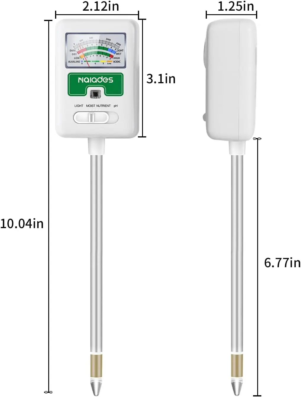 مقياس رطوبة التربة للنباتات، جهاز اختبار درجة الحموضة للتربة 4 في 1، جهاز اختبار التربة للرطوبة والضوء والمغذيات والرقم الهيدروجيني ومجموعة اختبار درجة الحموضة للتربة Water Me #2