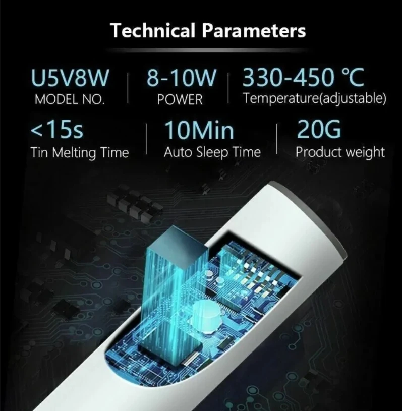 Penna per saldatore a batteria portatile USB 5V 8W Kit a 3 punte alimentato elettrico ricaricabile e regolazione della temperatura