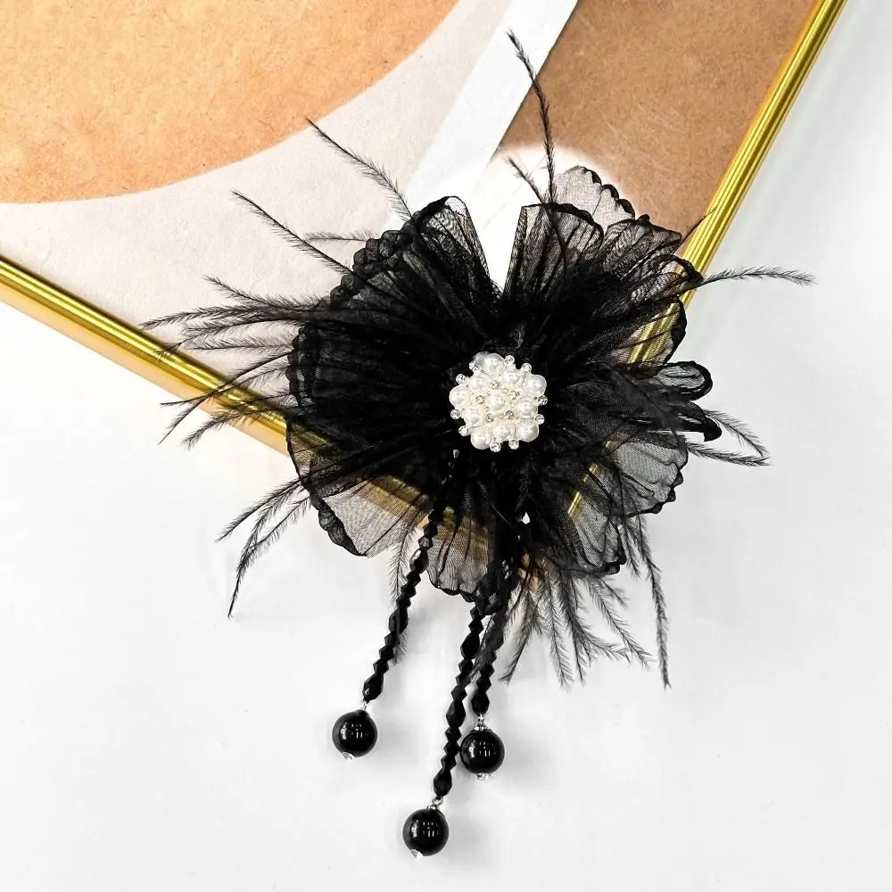 Handmade Pearl Flower Accessories Fabric Pearl Accents Crystal Tassel Badge Sewing Type Crystal Tassel Flower Corsage