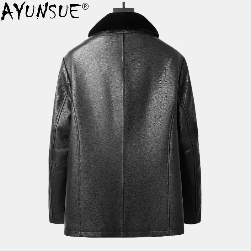 AYUNSUE High Quality Genuine Leather Jacket Men Detachable Mink Fur Liner Real Goatskin Jackets 2023 Winter Warm Mens Fur Coat