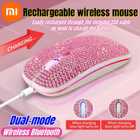 Xiaomi Rechargeable Mouse Silent Pink Diamond Inlaid Wireless Bluetooth Dual-mode Mouse Sparkling Crystal Mice Girl's Gifts New