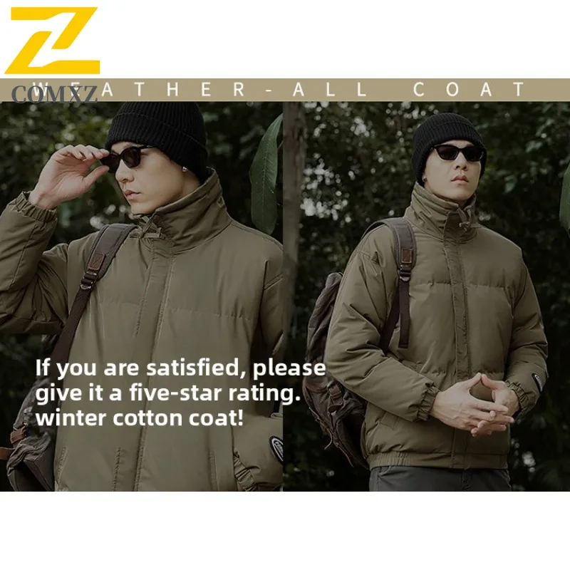 COMXZ 2025 Mens Womens Fleece Lined Thickened Stand Collar Winter Jacket Waterproof Windproof Outdoor Sports Lightweight Coat