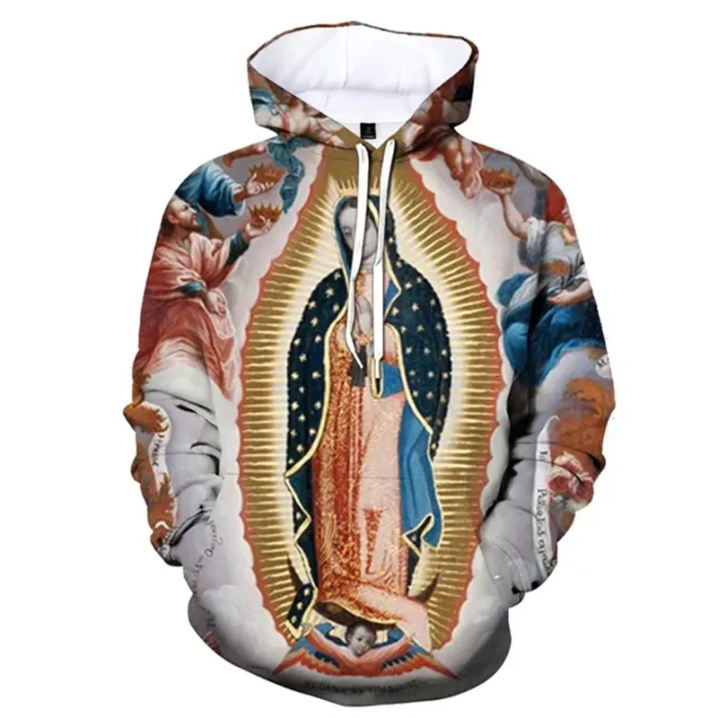 Fashion Guadalupe Virgin Mary 3D Print Hoodies Men Women Oversized Pullovers Hooded Sweatshirts Y2k Harajuku Tops Kids Clothing