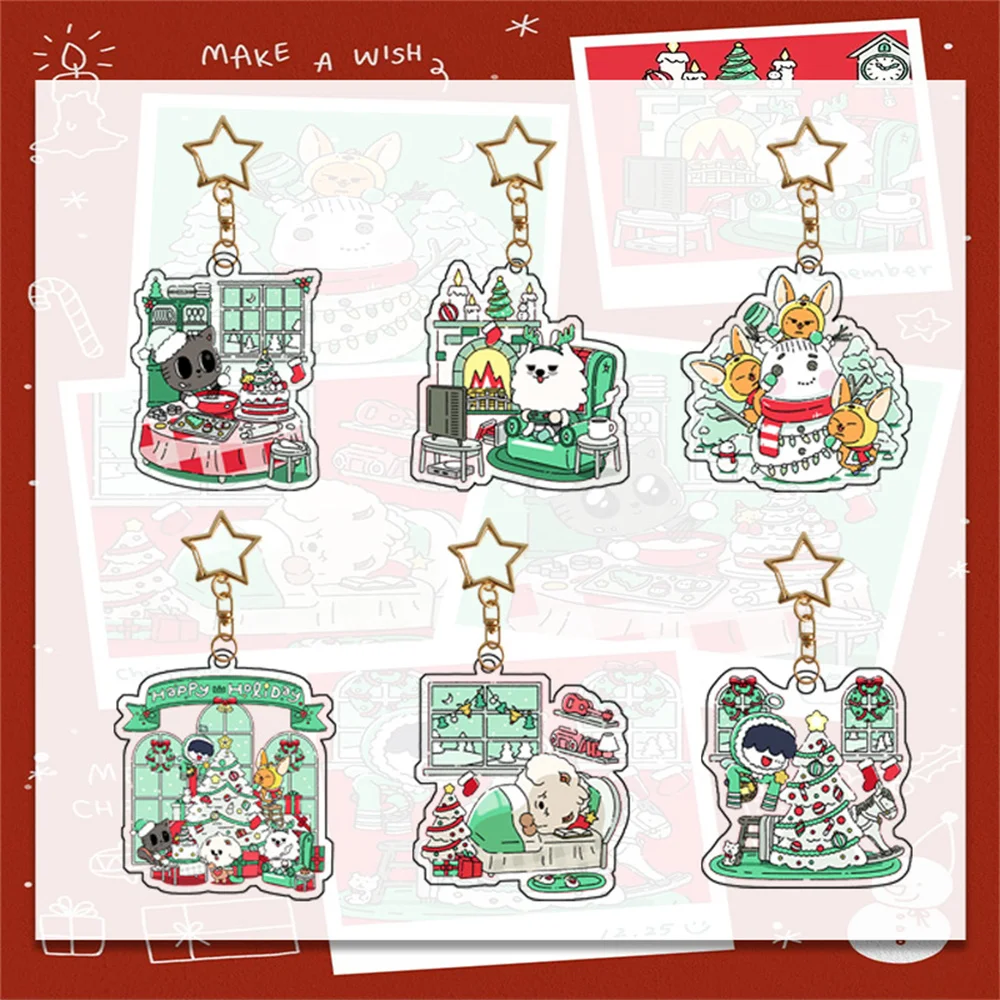 KPOP Idols Acrylic Keychain Cartoon Christmas Keyring Pendant SOOBIN YEONJUN BEOMGYU TAEHYUN HUENINGKAI Bag Accessories Decor