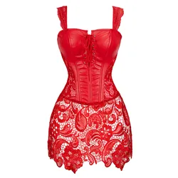 Women Sexy Lace Overbusts Corsets Dress Punk Faux Leather Bustier Push Up Gothic Corselet Erotic Lingerie Plus Size Corset