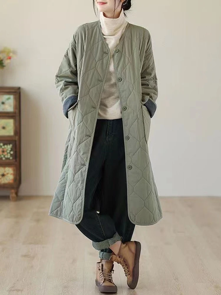 Manteau matelassé en duvet de coton pour femme, veste longue femme, pardessus rembourré, décontracté, nouveau, hiver, 2024