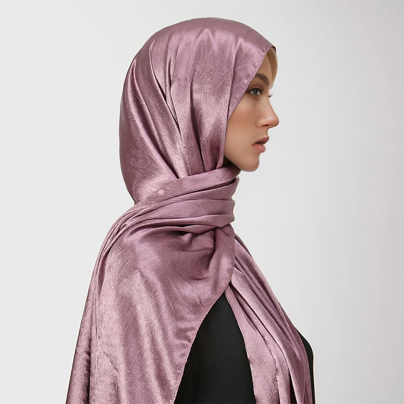 Hot Premium Satin Crinkle Hijab Silk Scarf Chiffon Shawl Plain Muslim Women Hijabs Islam Women Turban Pleated Scarf Ramadan