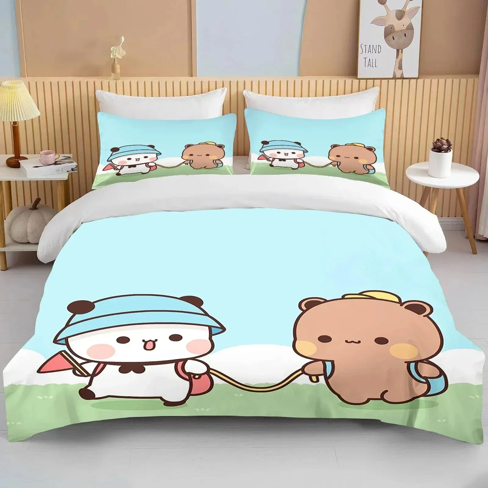

New Bubu Dudu Cartoon Cute Bear Kawaii Christmas Gift King Twin Double Boys Bedding Set Microfiber or Polyester Duvet Cover Set