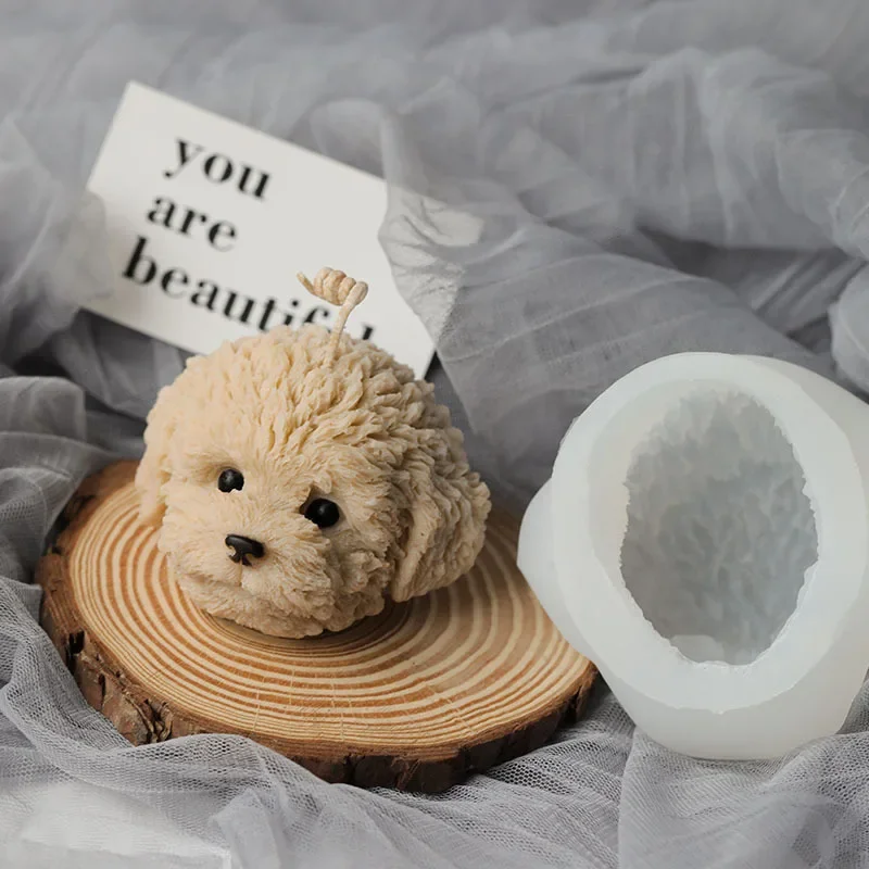 DIY Handmade Candle Plaster Making Resin Crafts Teddy Dog Head Silicone Candle Mold  Aromatherapy Form Plaster Molds