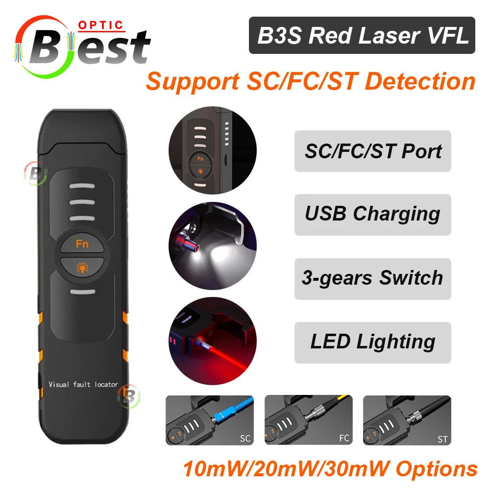 

B3S 10/20/30mW Visual Fault Locator Optical Fiber Red Light Pen Network Cable Tester Optic Source Tester Detector Meter