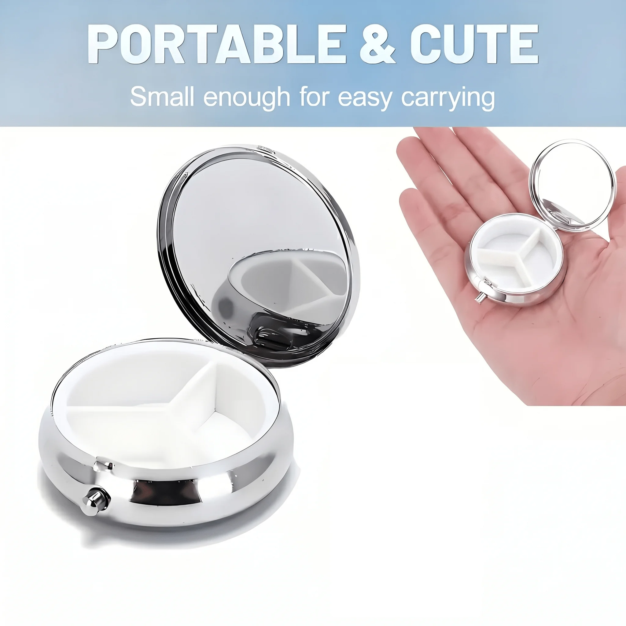 Morning Mist Moose Lake Mountain Pattern, Square and Round Two-Compartment Small Pill Box, Portable Medicine Storage, Small Jewelry Storage, Suitable for Handbags, Travel, Elegant Design, Polished Finish