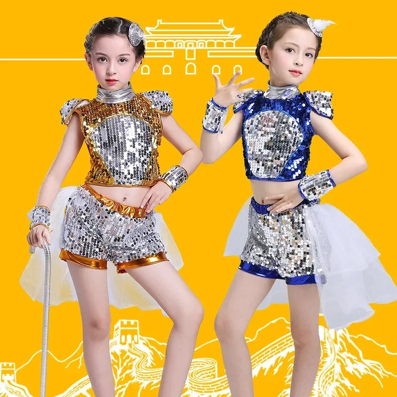 

Dance Wear Girls Jazz Dance Street Dance Performance Costumes Children's Modern model Catwalk Sequin Costumes Skirts