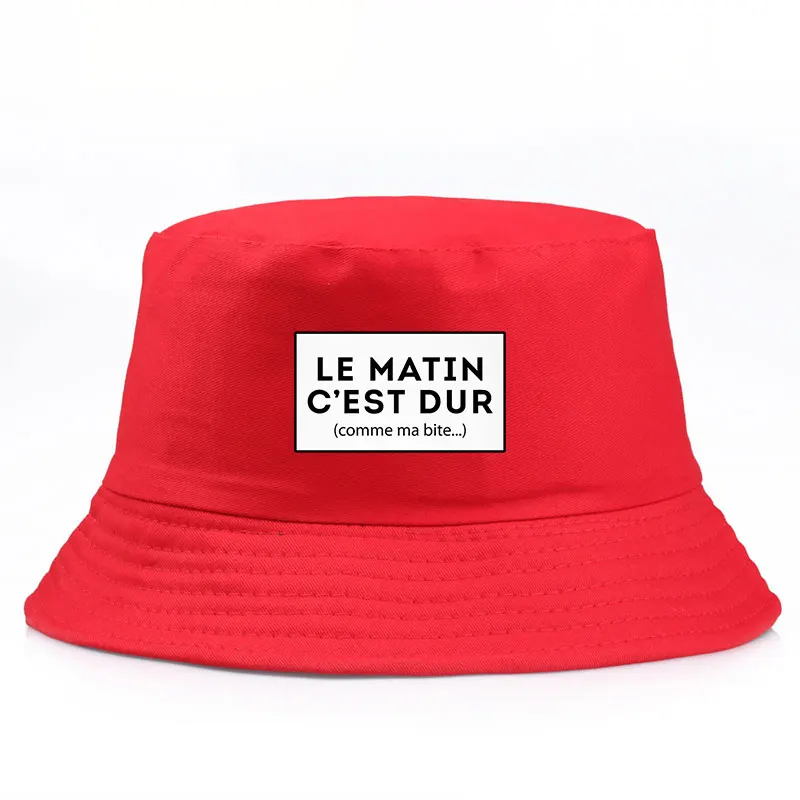 Le Matin C’est Dur Comme Ma Bite Reversible Bucket Hat Adult Funny French Quote Hip Hop Streetwear Cap for Men Summer Party Hat