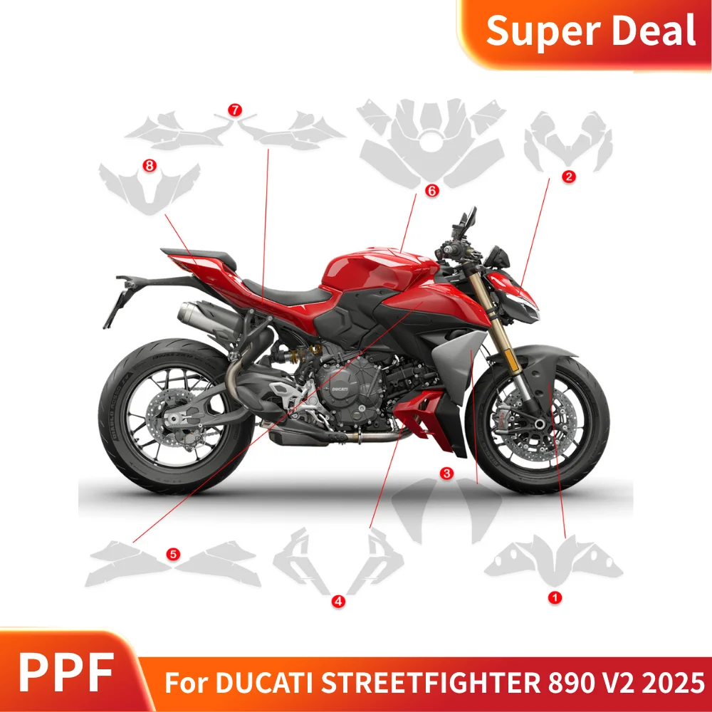 For DUCATI STREETFIGHTER 890 V2 2025 PPF Motorcycle Complete Paint Protection Film Full Kit Scratch Resistant transparent TPU