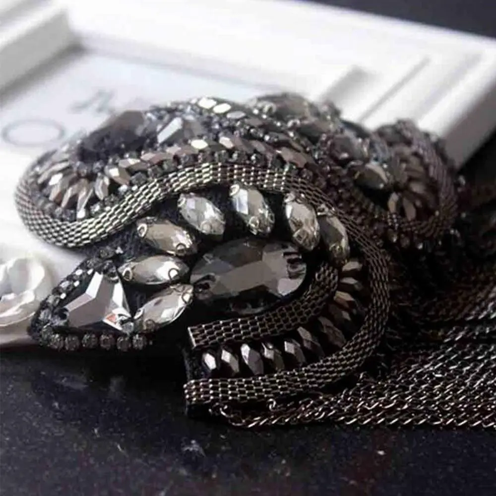 كتاف شرابة مصنوع يدويًا للرجال والنساء ، مجوهرات الكتف ، سلسلة رقيقة طويلة ، أحجار الراين ، بروش كلاسيكي ، مطلي بالكهرباء #2