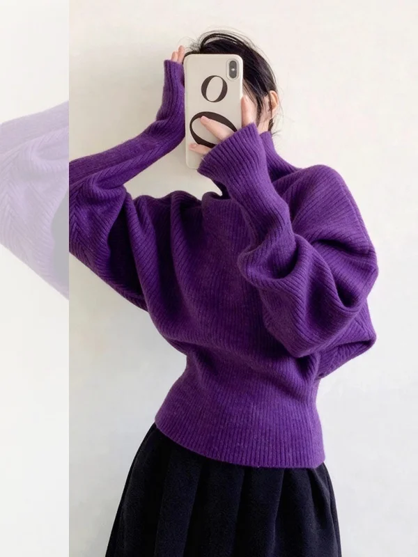 

Dongda Gate, осенний новый ленивый цветной модный мягкий свободный универсальный вязаный топ с высоким воротником, женский модный