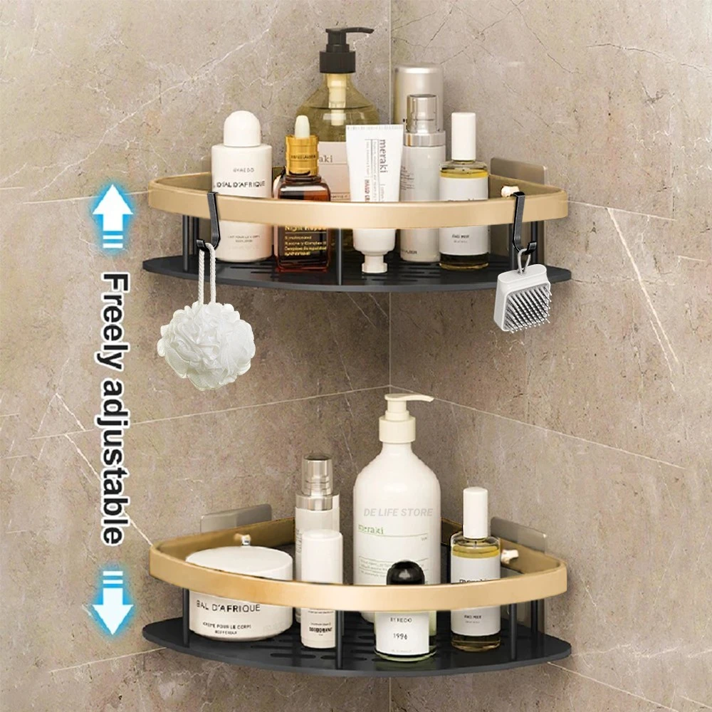 Bathroom Corner Shelf without Drilling Rustproof Space Aluminum Shower Storage Rack Shampoo Holder Bathroom Accessories