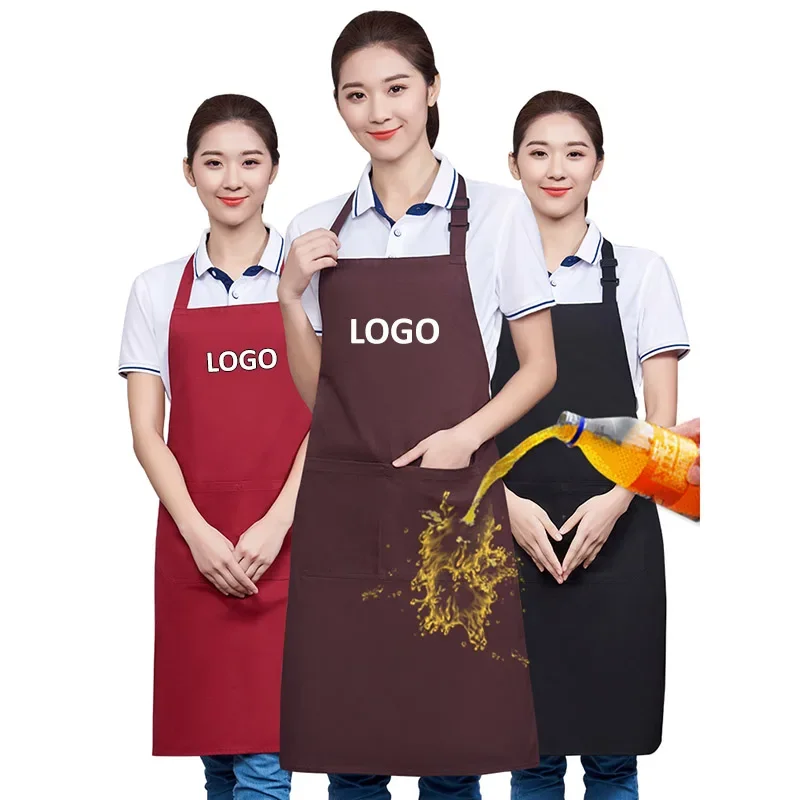 Waterproof Kitchen Apron Women Plain Cleaning Bib 100% Cotton Food Shop Seller Waiter Hospitality Aprons Custom Men\'s Avental