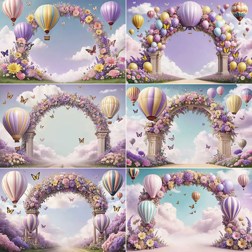 

MOON.QG Girls Birthday Decorations Backdrop Arch Purple Floral Flowers Balloons Photo Studio Background Custom Party Back Drop