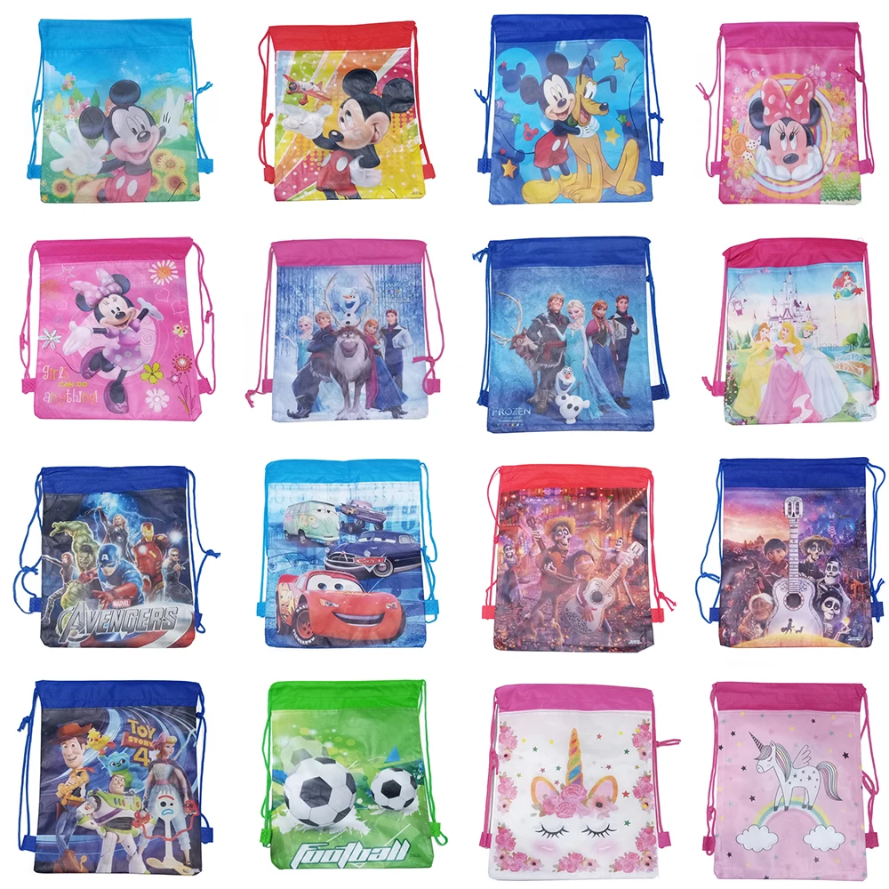 1/6/8pcs/lot Disney Mickey Minnie Nonwoven Drawstring Bag Frozen Princess Gift Bag Baby Shower Kids Favor Birthday Supplies