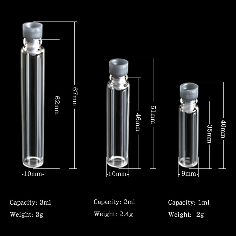 20Pcs 1/2/3ml Perfume Test Tube Bottle, Essential Oil Bottle, Subpackage Sample Glass Bottle, Mini Portable Trial Bottle