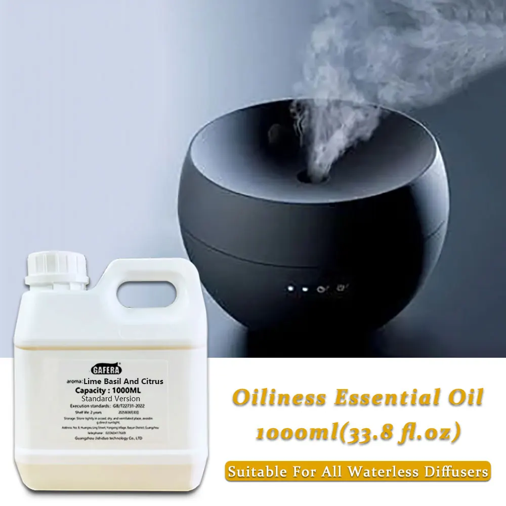 GAFERA 1000 ml (33,8 fl.oz) Aceites esenciales de albahaca y cítricos de lima - Para todos los difusores sin agua, difusor que repone aceite de aromaterapia