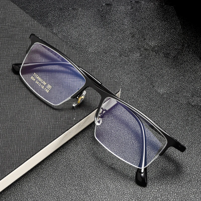 

Fashion Business Ultra Light Pure Titanium Square Spectacle Luxury Half Frame Men's Glasses Optical Prescription Eyeglasses 804